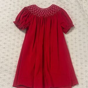 Red Smocked Short Sleeve Girls Dress